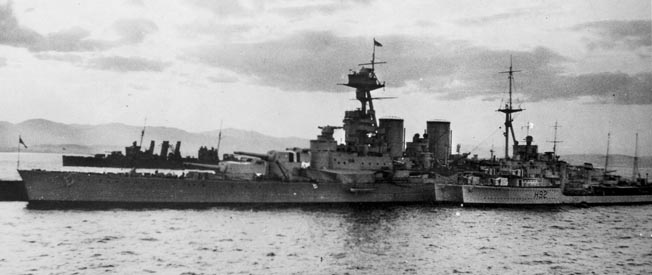 MS Hood and Glowworm at the Scapa Flow naval base in Scotland’s Orkney Islands, March 1940, shortly before they engaged the Germans in battle.